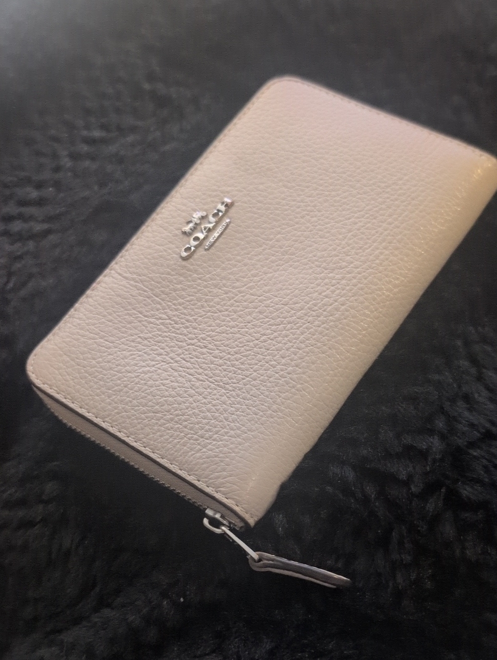 Coach Pebbled Zip Around Wallet in a Creme Color